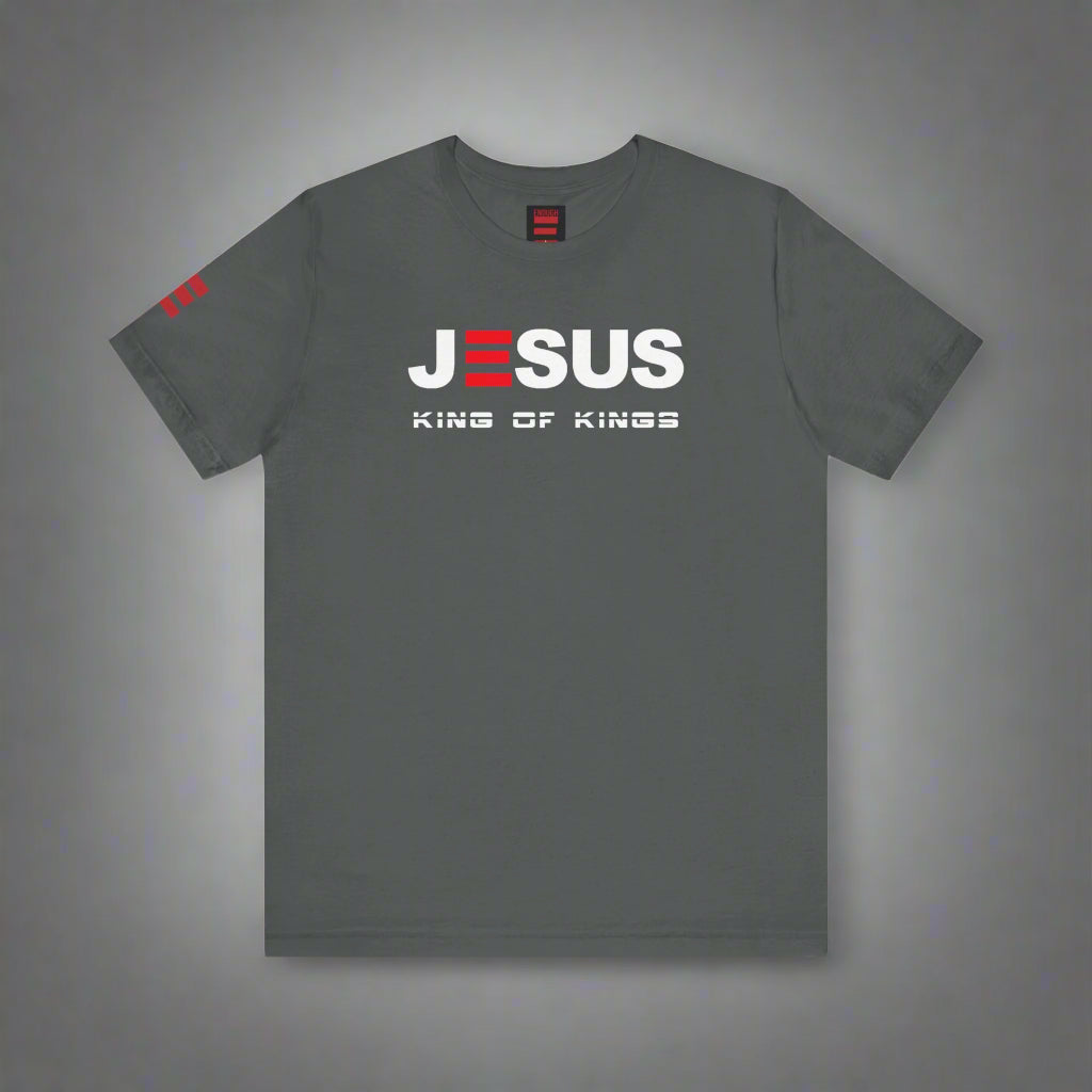 Asphalt t-shirt with 'JESUS KING OF KINGS' text on a white background