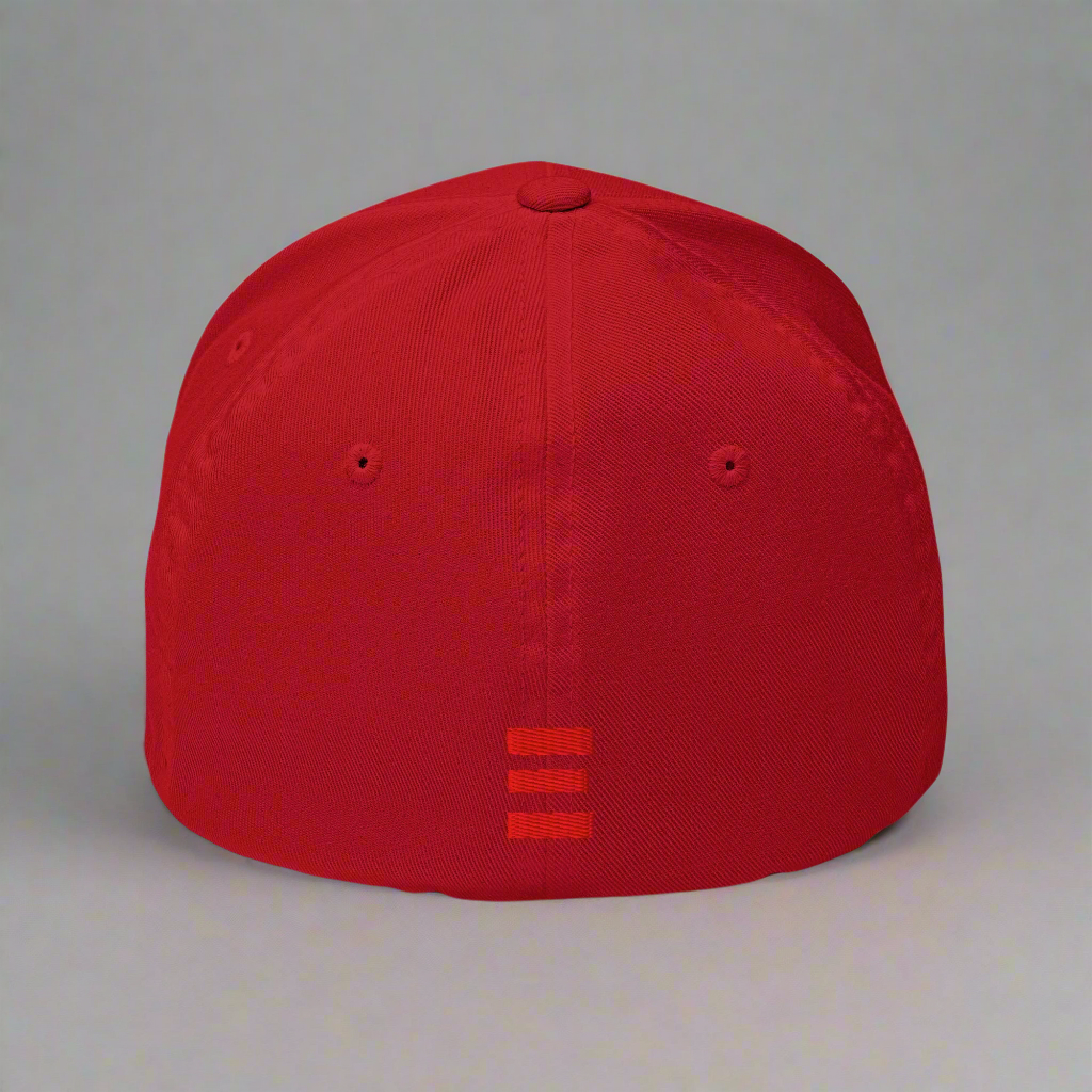 Red cap with a small logo on a gray background