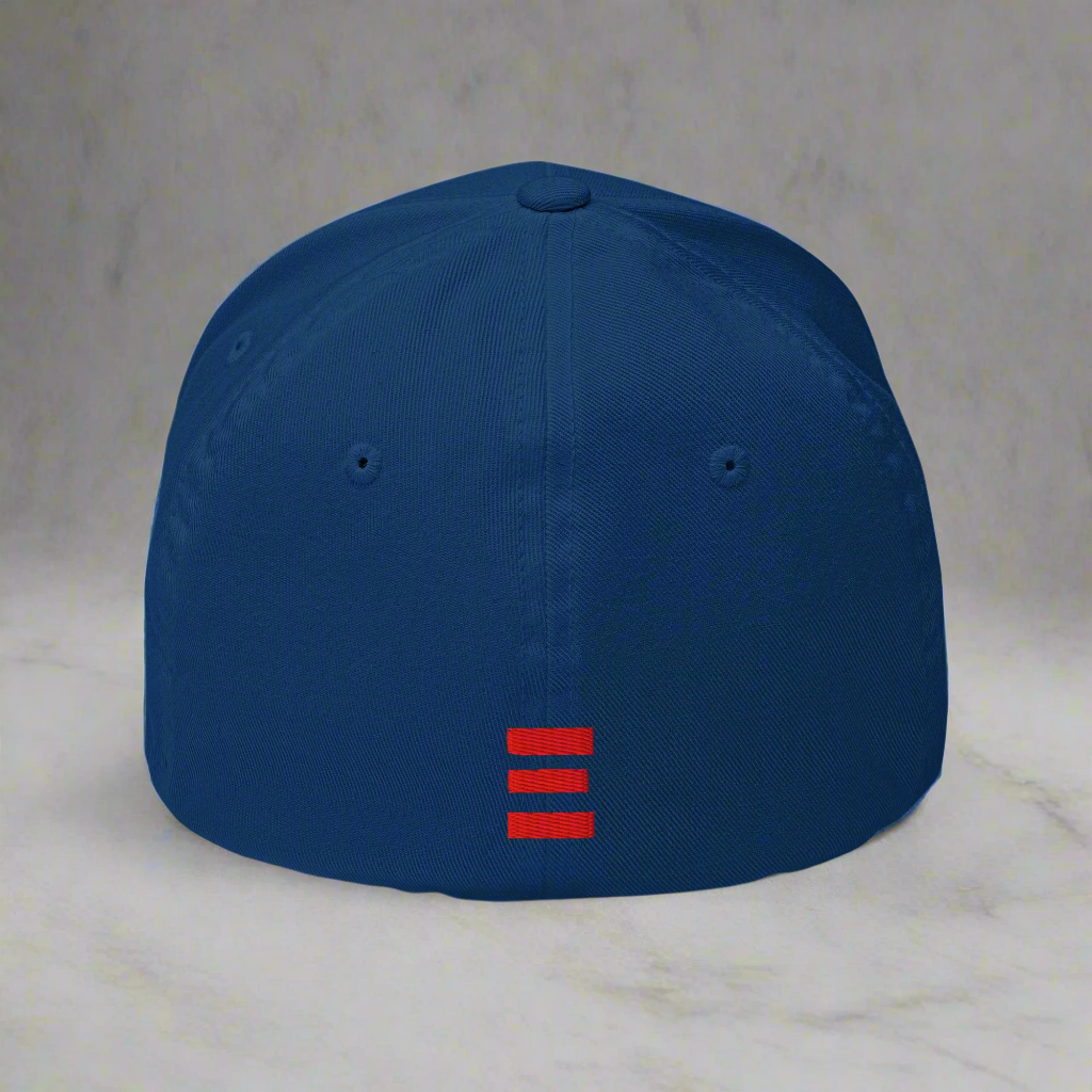 royal Blue cap with a red logo on a gray background