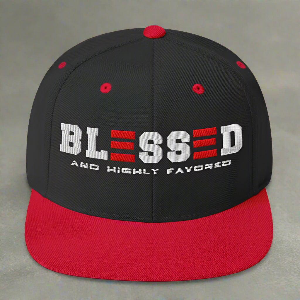 blessed and highly favored classic-snapback-black-red-front