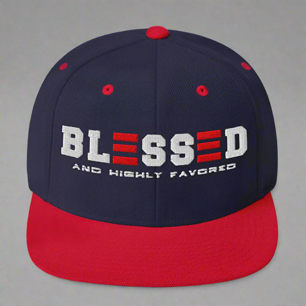 blessed and highly favored classic-snapback-navy-red-front