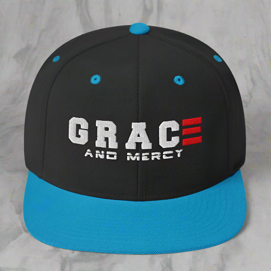 grace and mercy classic-snapback-black-teal-front