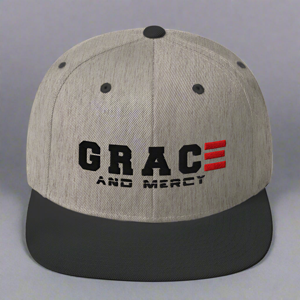 grace and mercy classic-snapback-heather-black-front