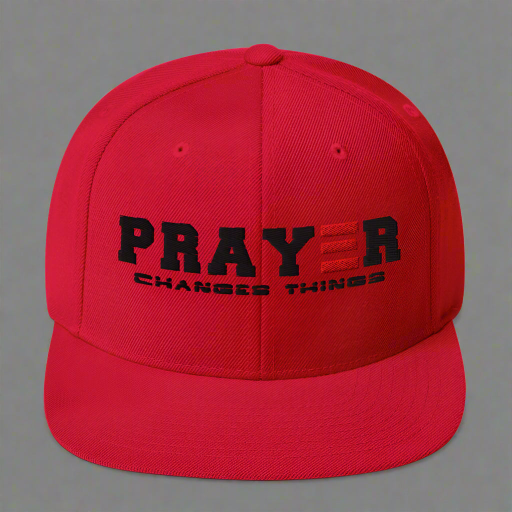 prayer changes things classic-snapback-red-front