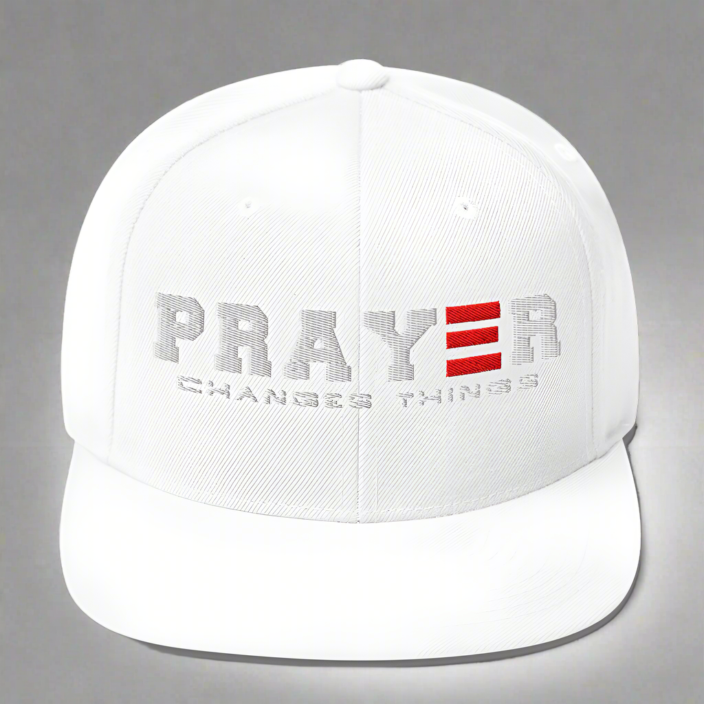 prayer changes things classic-snapback-white-front