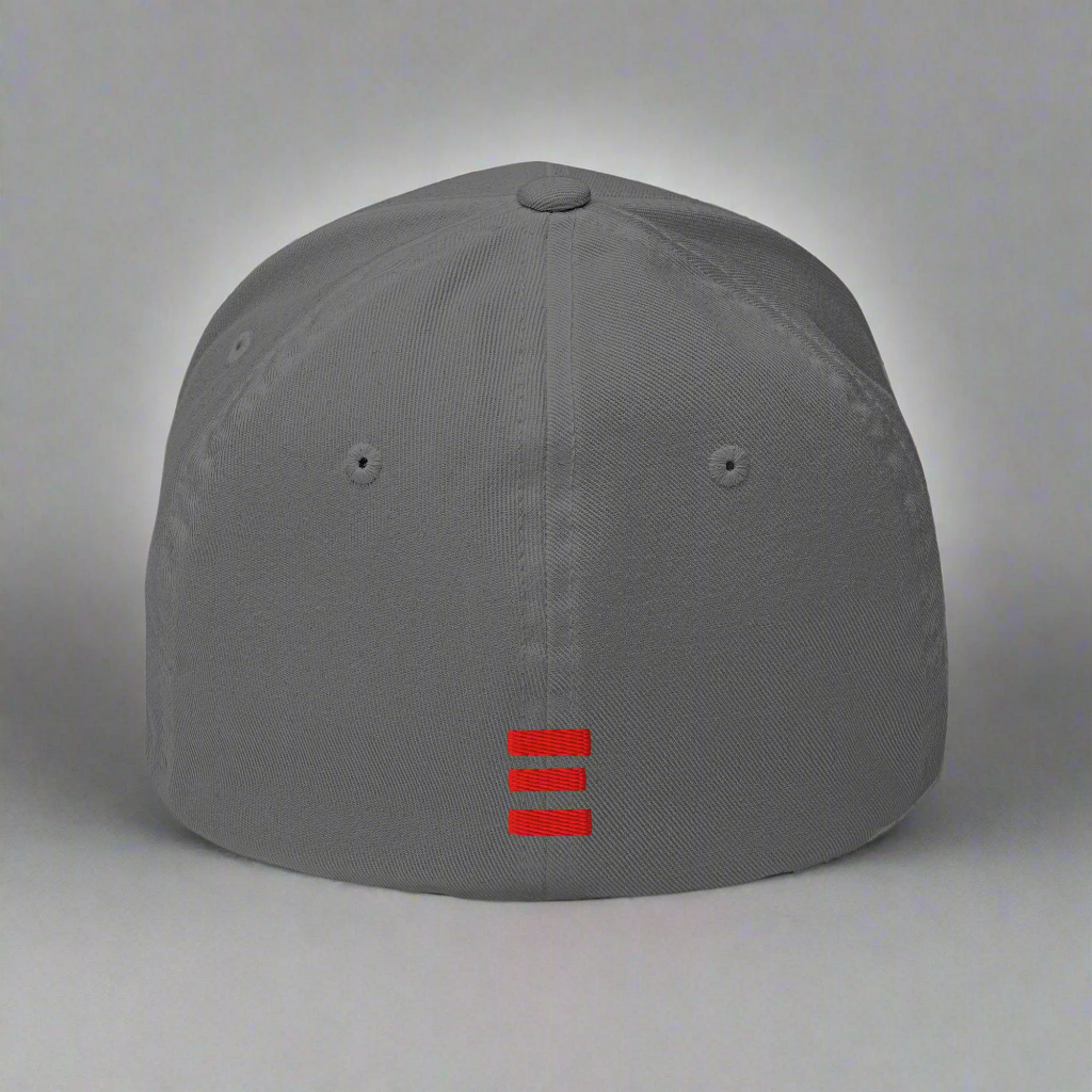 Gray cap with red equal sign design on a white background