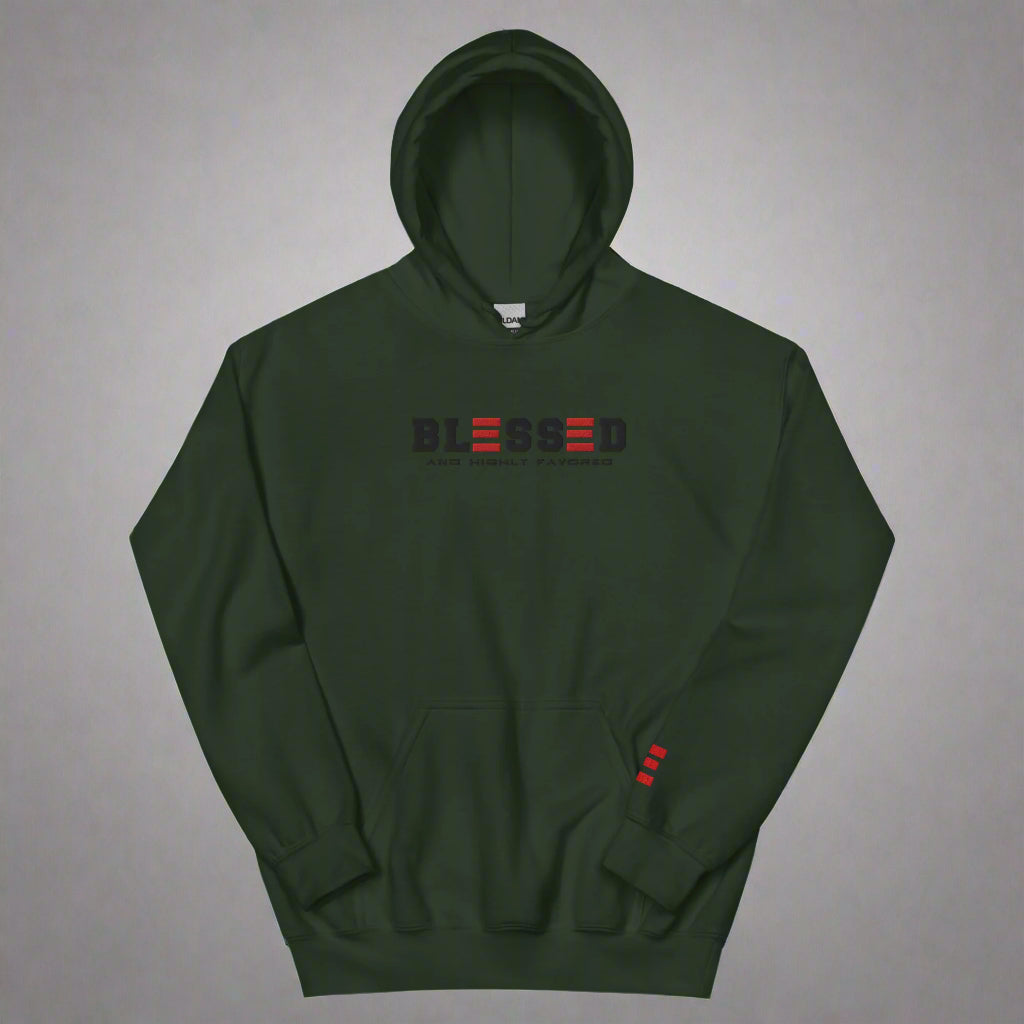 blessed and highly favored forest green hoodie