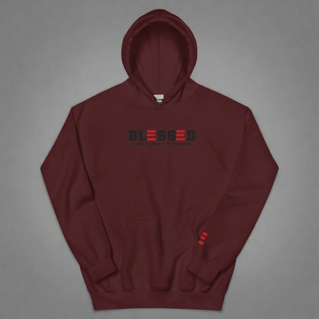 blessed and highly favored maroon hoodie