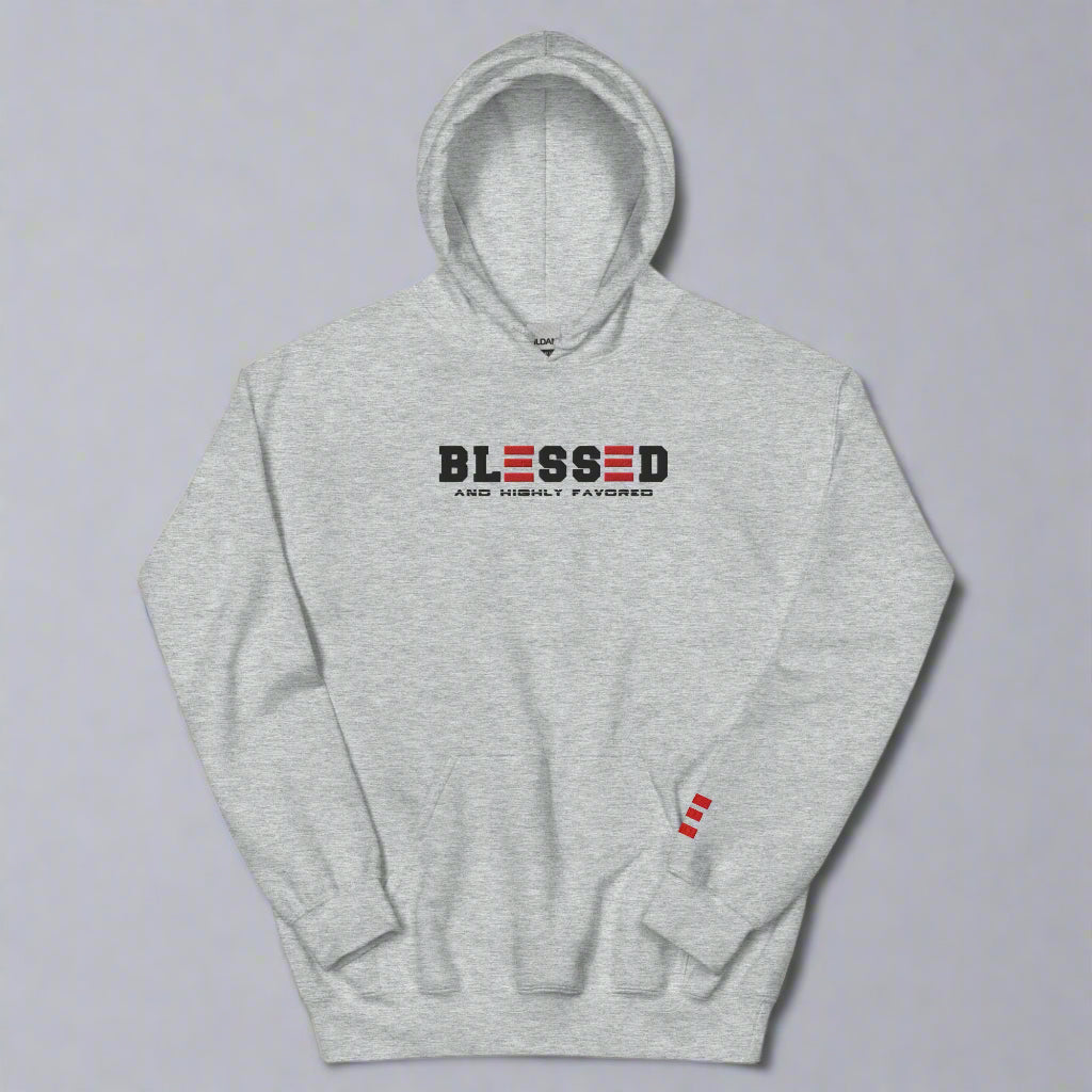 blessed and highly favored sport grey hoodie