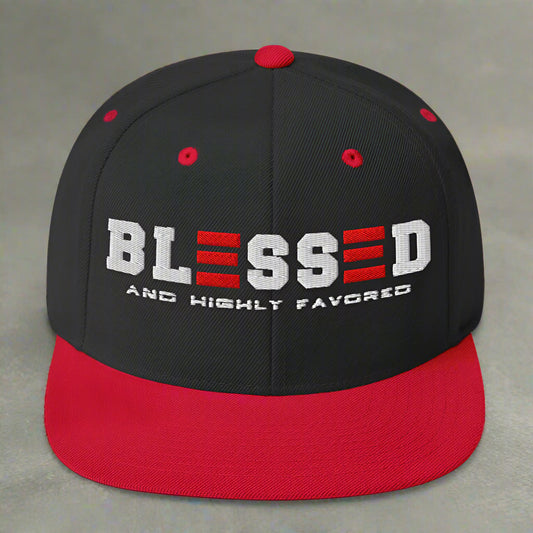 blessed and highly favored classic-snapback-black-red-front