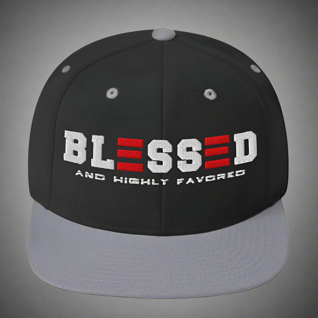 blessed and highly favored classic-snapback-black-silver-front