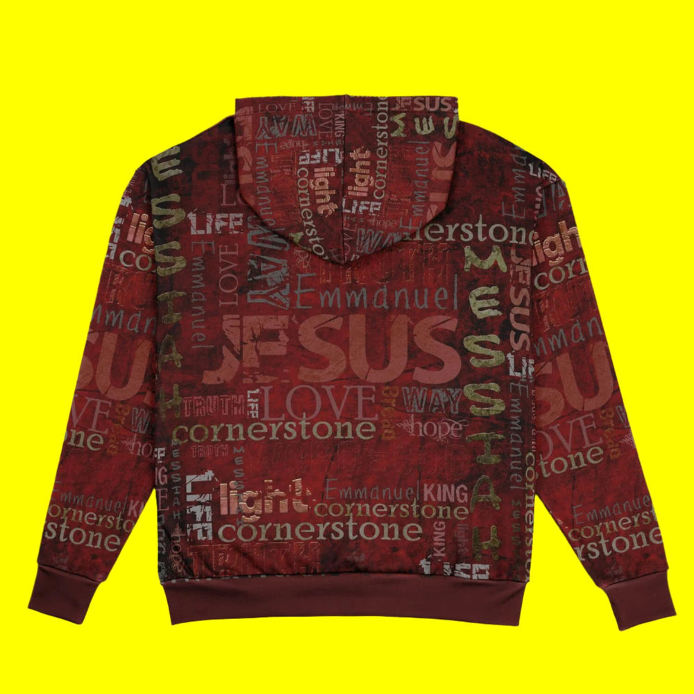 Jesus Passion Heavyweight Oversized Hoodie in brown with graphic design. Flat back.