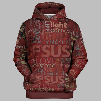 Jesus Passion Heavyweight Oversized Hoodie in brown with graphic design. Ghost front.
