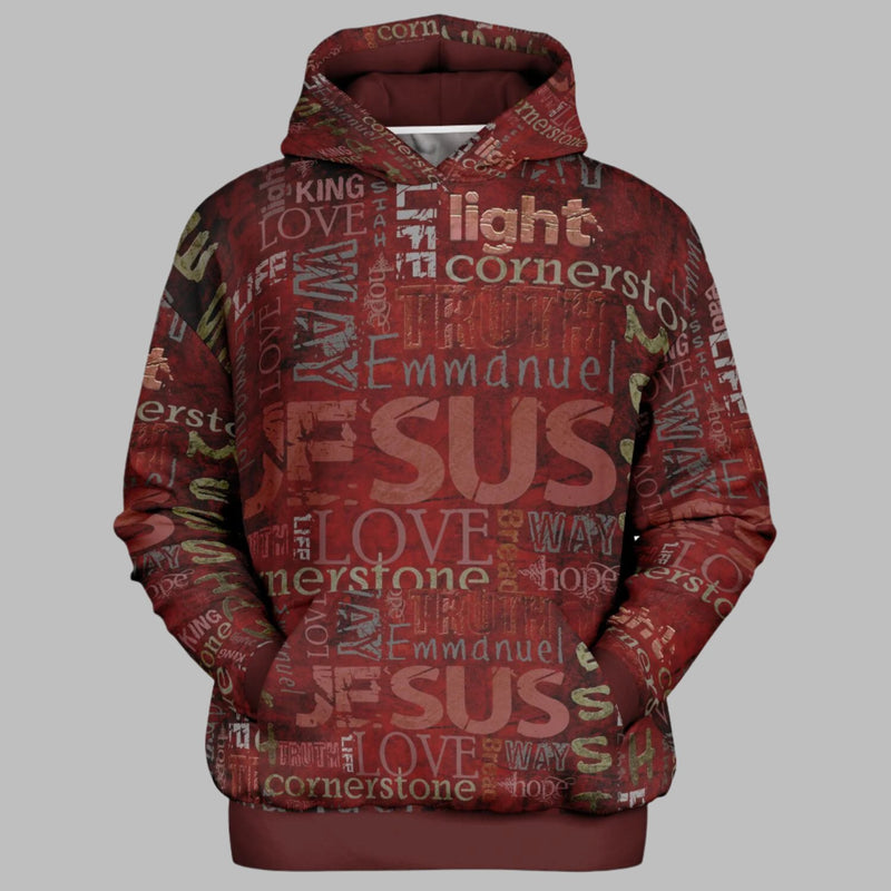 Jesus Passion Heavyweight Oversized Hoodie in brown with graphic design. Ghost front.
