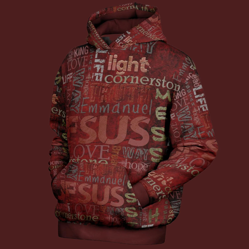 Jesus Passion Heavyweight Oversized Hoodie in brown with graphic design. Ghost left.