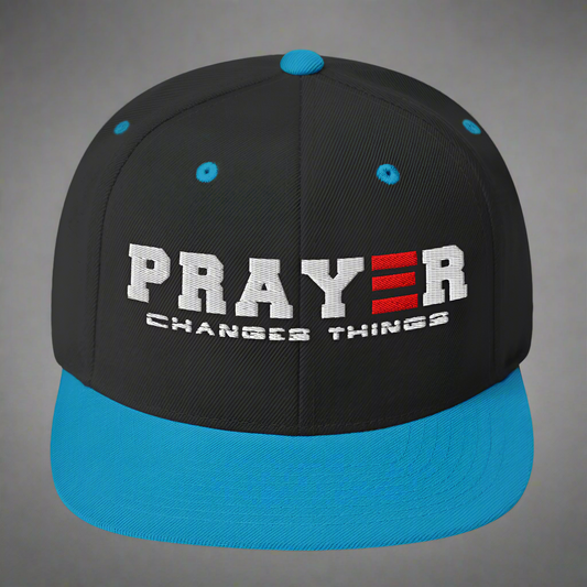 prayer changes things classic-snapback-black-teal-front