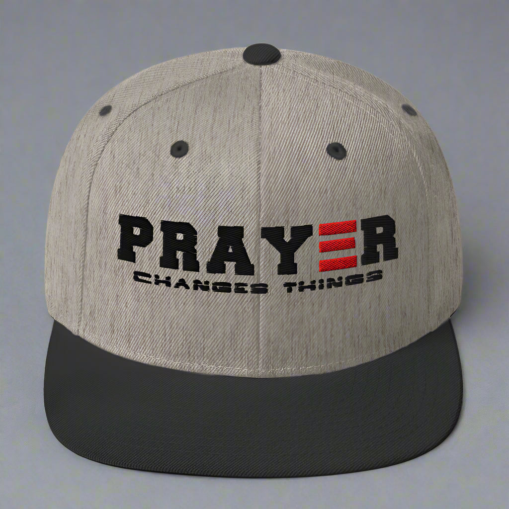 prayer changes things classic-snapback-heather-black-front