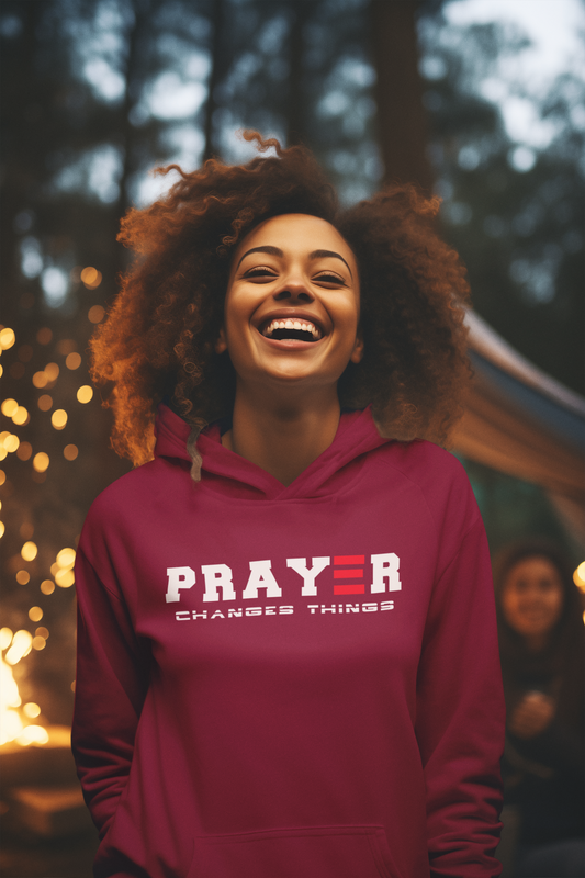 PRAYER CHANGES THINGS HOODIE WHITE EMBROIDERY