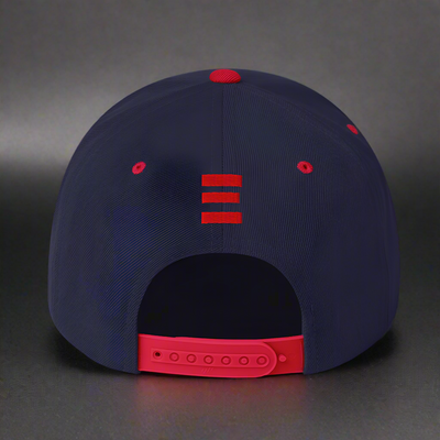 Navy blue cap with red accents on a white background