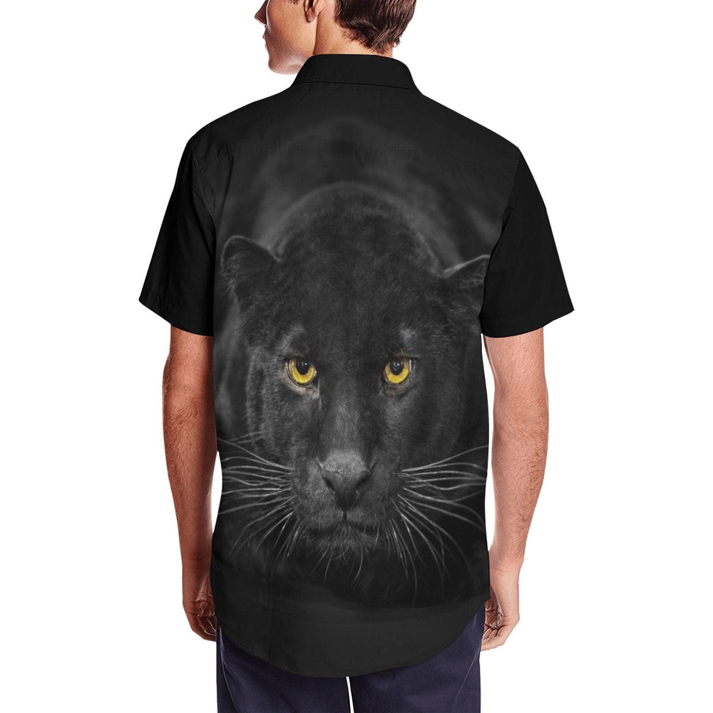 Black Panther Shirt Men's Short Sleeve Shirt with Lapel Collar (Model T54) - EnoughSaid