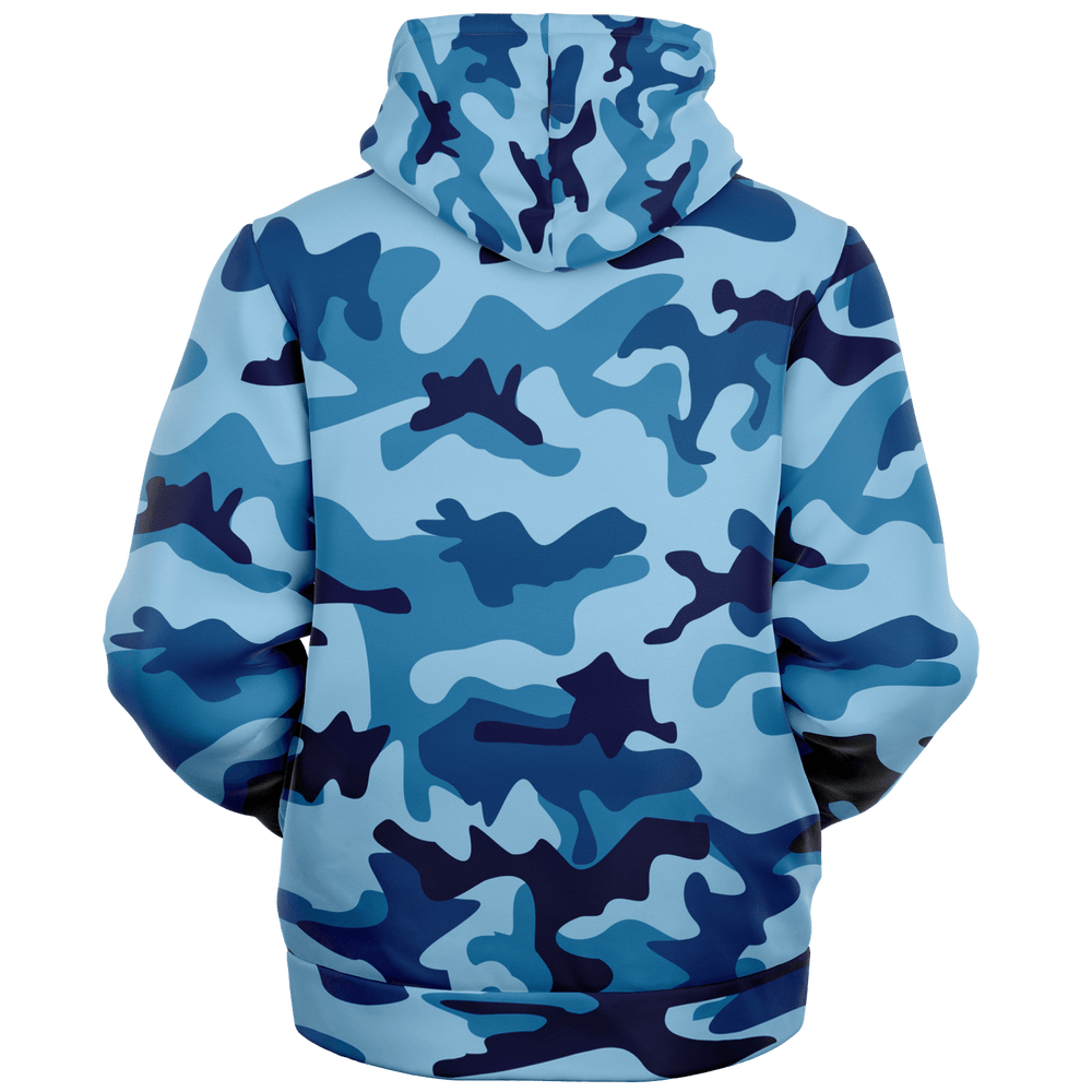 Blue Camouflage Micro Fleece Zip Up Hoodie - EnoughSaid