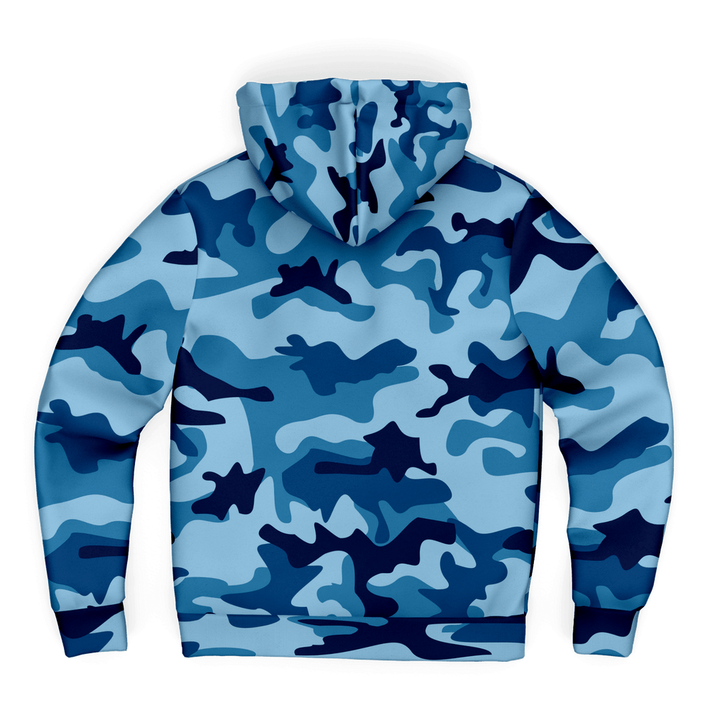 Blue Camouflage Micro Fleece Zip Up Hoodie - EnoughSaid