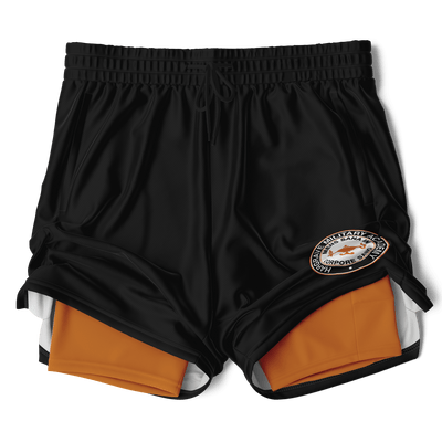 HMA Men's 2-in-1 Black and Orange Shorts - EnoughSaid