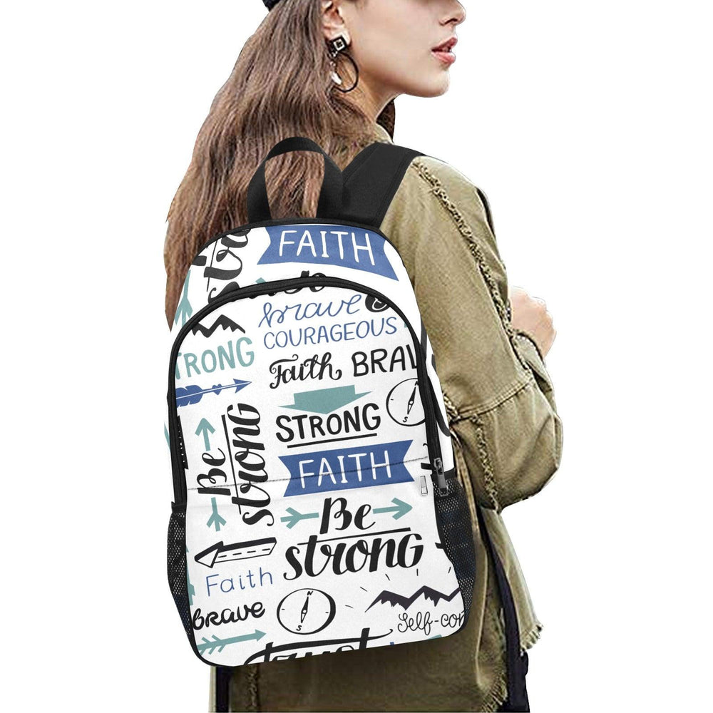Faith Be Strong Fabric Backpack with Side Mesh Pockets - EnoughSaid