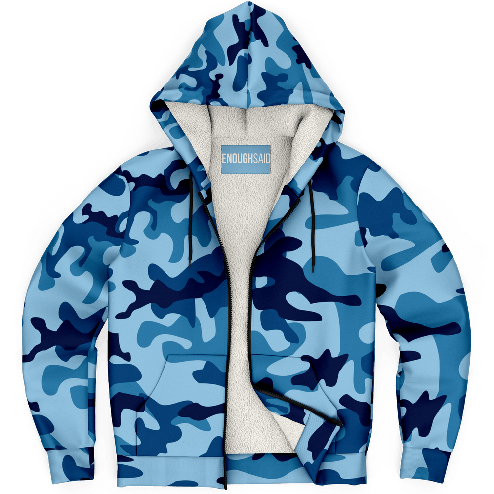 Blue Camouflage Micro Fleece Zip Up Hoodie - EnoughSaid