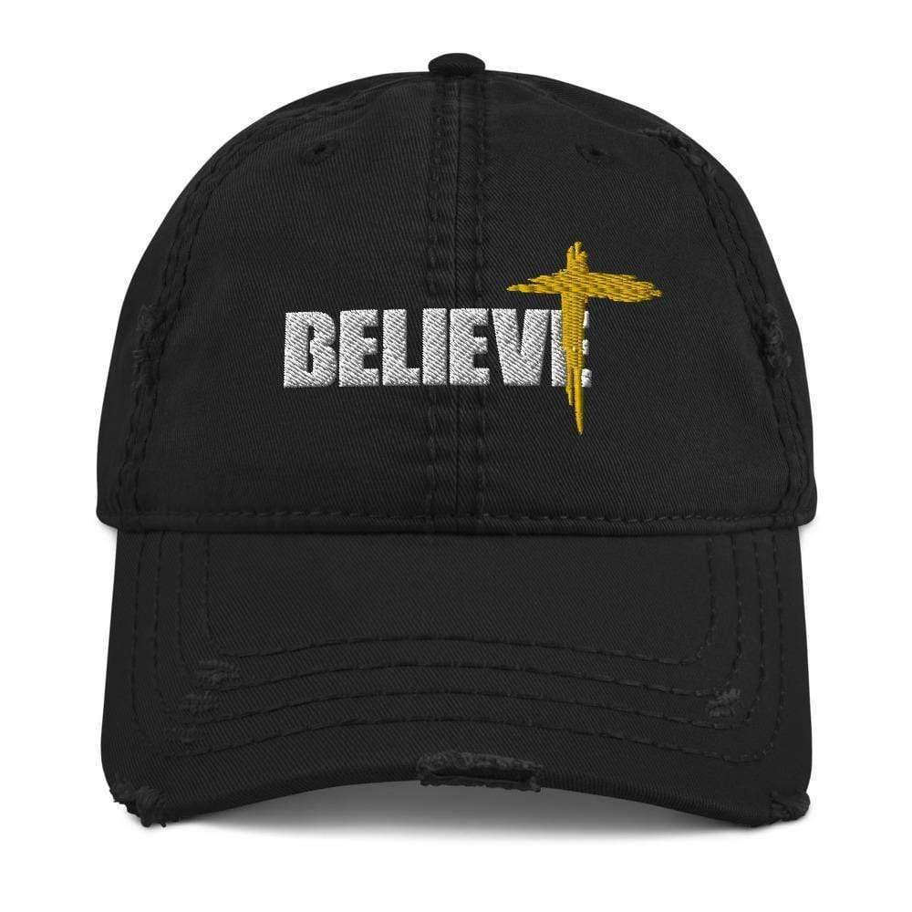 Believe Distressed Dad Baseball Cap Hat - front
