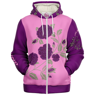 micro fleece hoodie neutral front purple pink zip up